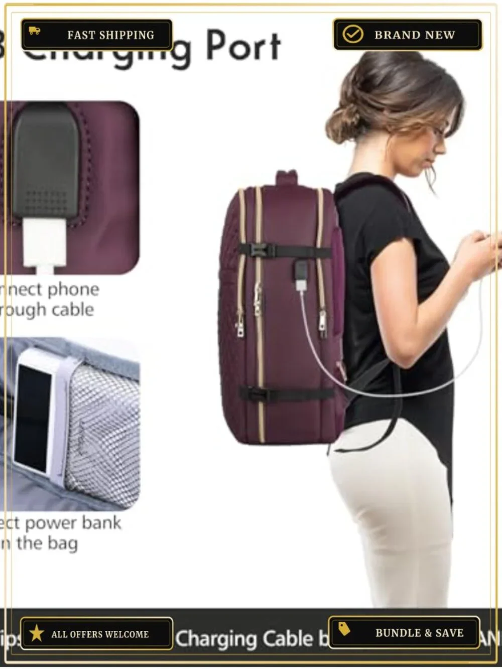 Large Travel Backpack Women Flight Approved Carry On Water Resistant Anti-Theft
